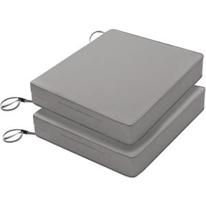 Favoyard Patio Chair Cushions 18.5 x 16 x 3 Inch Waterproof Outdoor Seat Cushions for Patio Furniture 3-Year Color Fastness Garden Sofa Couch Chair Pads with Handle & Adjustable Straps Set of 2, Grey