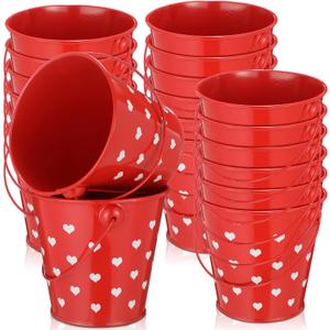 meekoo Valentines Day Small Gift Buckets with Handle 4 Red Metal Sand Bucket Valentines Party Favor Candies Chocolate Gift Holder for Valentines Day Party(20 Pcs)