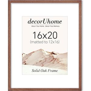 decorUhome Solid Oak Wood 16x20 Picture Frame Brown | Matted to 11x14 Pictures with High Definition Plexiglass Cover For Wall Mounting Photo Frame