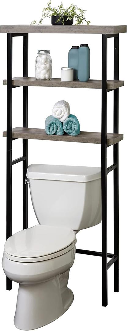Zenna Home Over The Toilet Storage, Bathroom Storage Organizer with 3 Shelves, Bathroom Space Saver That Fits Above Toilet, Driftwood and Matte Black Frame