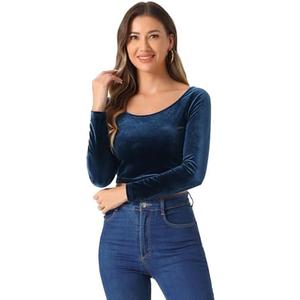 Allegra K Women's Velvet Long Sleeve Off Shoulder Solid Crop Top, Size: Large