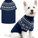 EXPAWLORER Turtleneck Knit Dog Sweater - Dog Clothes Fair Isle Snowflake Design, Warm Puppy Sweater Apparel, British Style Winter Pet Outfit Pullover for Large Dogs Cats, Blue L