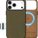SHIELDON Top Grain Crazy Horse Leather Case for iPhone 17 Pro Max 6.9" 2025, [Camera Button Updated], Compatible with Magsafe, Magnetic Wireless Charging, Metal Button, Slim Protective Cover - Khaki