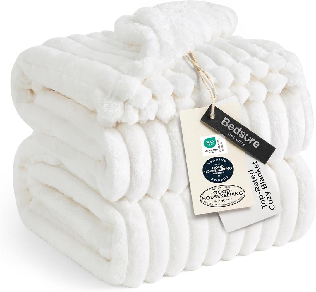 Bedsure GentleSoft Large Fleece Blanket for Bed - Cozy Soft Throw Blankets for Women, Cute Large Throws for Girls, Off White, 120x120 Inches