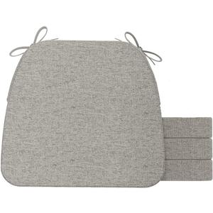 AAAAAcessories D-Shaped Chair Cushions for Dining Chairs with Ties and Removable Cover, 2'' Thick Dining Kitchen Chair Pads, Indoor Dining Room Chair Cushions, 17'' x 16'', 4 Pack, Khaki Gray