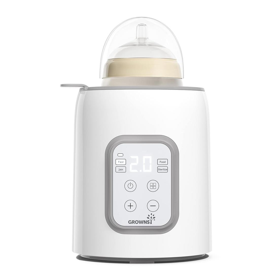 Bottle Warmer, Grownsy 8-in-1 Fast Baby Bottle Warmer with Timer, Safe for Breastmilk Nutrients, Accurate Temperature Control, with Defrost, Sterili-zing, Keep Warm, Heats Baby Food & Bottles (Gray)