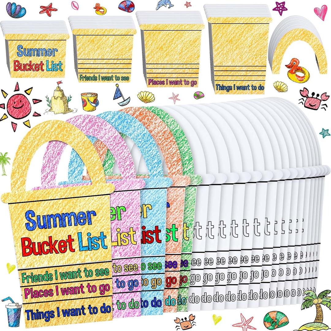 24 Pcs Summer Bucket List Coloring Activity Poster for Kid Color Your Own Summer Bucket List End of School Year Student Gift Beach Pool DIY Craft for Camp Party Supply Home Classroom Graduate