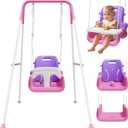 Upgraded Toddler Swing with Tray, Baby Swing Outdoor with Detachable Design, Safety Belt, Foldable Frame for Outdoor & Indoor Use
