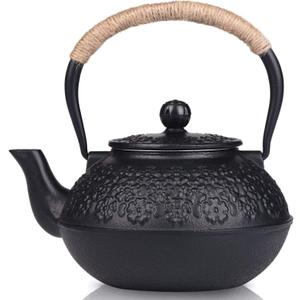 Sotya Cast Iron Teapot, 40oz/1200ml Japanese Tetsubin Tea Pot with Infuser for Loose Leaf and Tea Bags, Tea Kettle Coated with Enameled Interior for Stove Top, Black