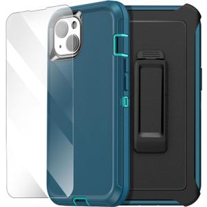 AICase Belt-Clip Holster Case for iPhone 14 Case (6.1") with Glass Protector,Heavy Duty Drop Protection Full Body Rugged Shockproof/DustProof Military Grade Tough Durable Cover for iPhone 14