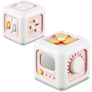 SOCBTNSO Busy Cube, Toys for 1 Year Old Girl Gifts, Montessori for Baby Girl, Travel Sensory Toys for Toddlers 1-3, Learning Fine Motor Skills| 1st Birthday Girl Gifts 6 9 12 Months (Pink)