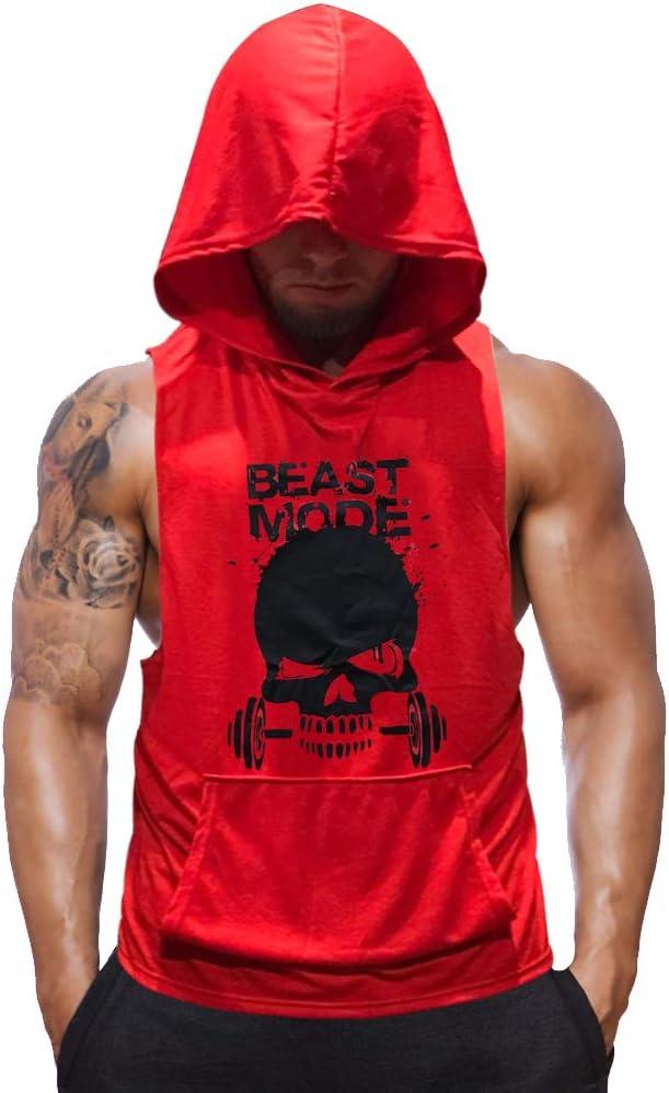 SZKANI Mens Skull Print Sleeveless Fitness Vest Bodybuilding Stringers Workout Tank Tops (X-Large, Red(Single Dumbbell))