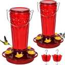 2 Pack Glass Hummingbird feeders for Outdoors 14Ounces5 Feeding Ports Hummingbird Feeder,Wide Mouth for Easy Filling/CleaningHanging for Garden Backyard Decor, Includes Ant Moat (Red2Pack)
