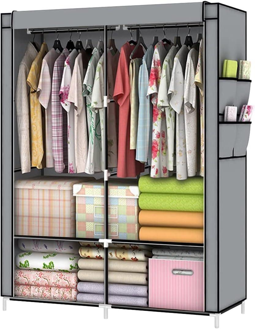 YOUUD Wardrobe Storage Closet Clothes Portable Organizer Closets Shelf Standing Brown (Grey)