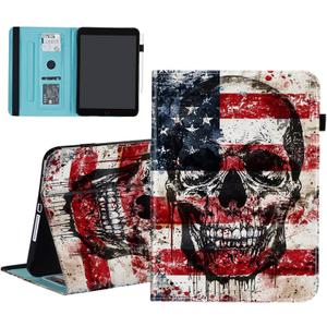 Case for iPad Air 13 inch (M3 2025 / M2 2024) / iPad Pro 12.9 inch (2022/2021/2020/2018),Wallet PU Leather Folio Cover Multi-Angle Stand with Auto Wake/Sleep,American Flag Skull