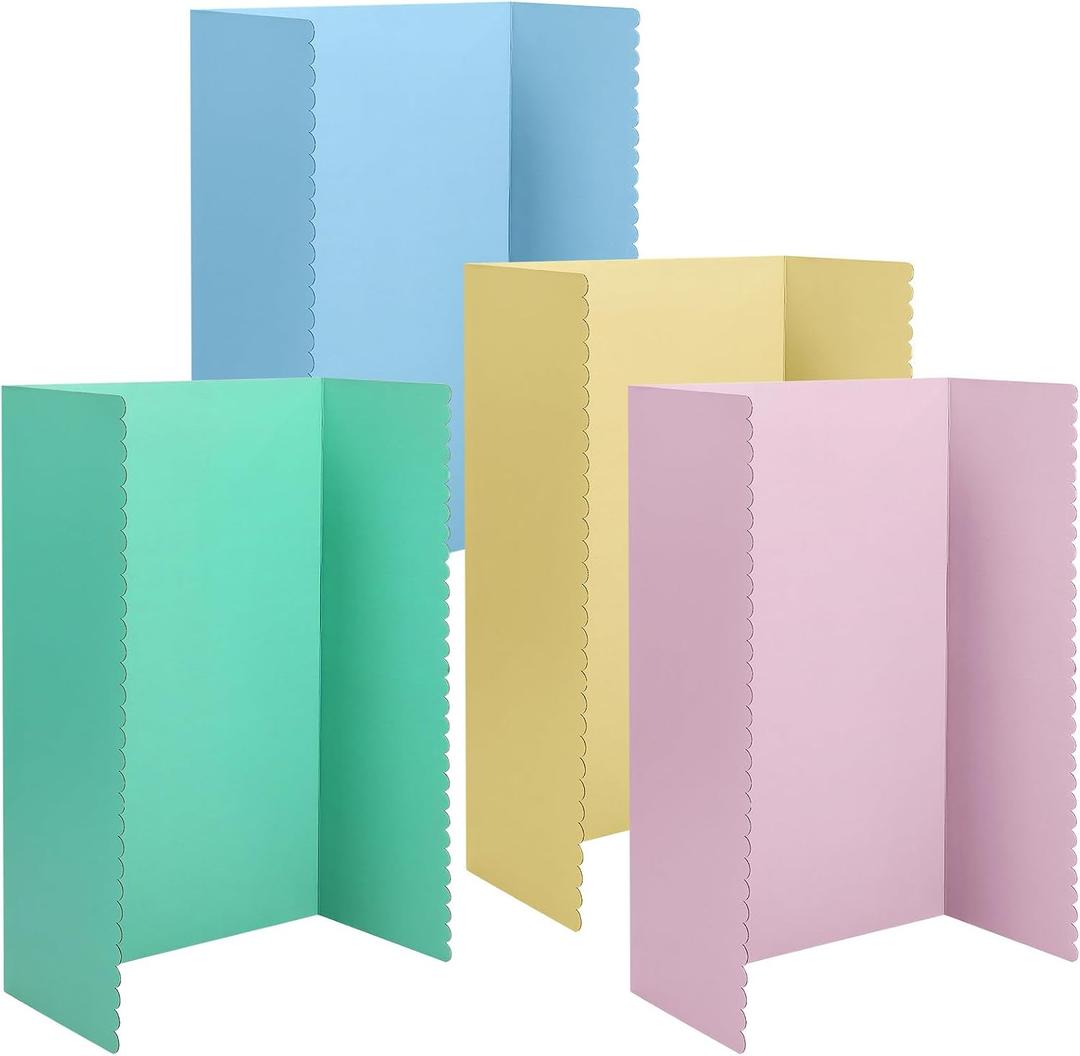 Mooliwe 4 Pack 48" X 36" Trifold Poster Board, Large Colored Foldable Corrugated Projects Display Board with Scalloped Borders for Science Fair Events, School Projects, Back to School Supplies