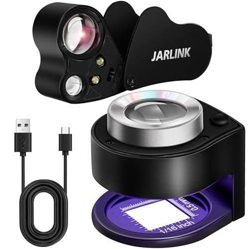 JARLINK 2 Pack 30X 60X Jewelers Loupe, Foldable Jewelry Magnifier with Bright LED Light, Rechargeable Loupe Magnifier with 3 LED and 3 UV Light for Gems, Jewelry, Coins, Stamps (Black)