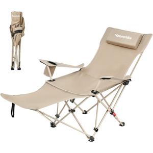 Naturehike 3-Position Adjustable Recliner with Footrest, Heavy Duty Folding Camping Chair, Portable Lounge Chair with Carry Bag, Cup Holder & Side Pocket for Beach, Patio, Lawn – Supports 330 lbs