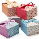 Small Floral Gift Boxes with Lids & Ribbons (20 Pack) 5.8 x 3.7 Empty Decorative Treat Boxes for Gift Giving, Baked Goods, Square Cookie Tins, Mithai Indian Sweets, Candy, Diwali, Bulk, Return, Cute