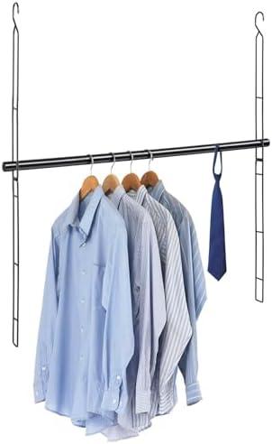 Closet Hanging Rod, 31.9in Wide Extension Closet Hanging Organizer, 6 Height Adjustable Hanging Closet Rods, Space Saving Heavy Duty Closet Rod for Hanging clothes and Towel up to 33.8 in Long, Black