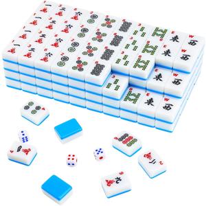 American Mahjong Tile Set, 166 Pcs 1.2" Mahjong Tiles with 3 Dices 1 Instruction, Mahjong Game Set for Adult Family & Friends Gatherings, Mahjong Lovers, Beginners (Blue), 1.2" x 0.9" x 0.5"