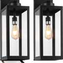 20" Large Dusk to Dawn Outdoor Wall Lantern with Closed Bottom - Black Outdoor Porch Lantern Wall Mounted, Waterproof Modern Outside Wall Sconce Coach Lamp for House, E26, 2 Packs, 2 Packs-20IN