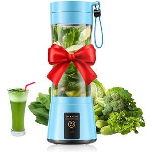 Cordless Portable Personal Size Blender - USB Rechargeable Blender for Smoothies and Shakes, 6 Blades with 380Ml BPA Free Juice Cup, Freshly Squeezed for Picnic/Sports (Blue)