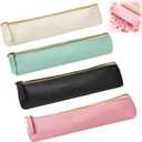4 Pcs Slim PU Leather Makeup Pouches for Purse, 7.9x2.6 Inch Portable Small Cosmetic Organizers with Zipper, Travel-Size Lipstick & Tampon Holders for Women (Beige, Pink, Green, Black)