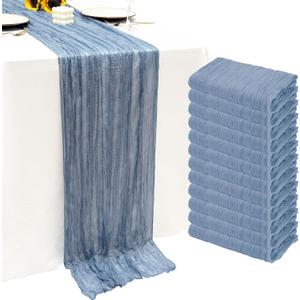 12Pack Dusty Blue Cheesecloth Table Runner 10Ft Gauze Table Runner Blue Cheese Cloth Table Runners Long Sheer Fabric Tablerunners for Wedding Party Bridal Shower Thanksgiving Christmas