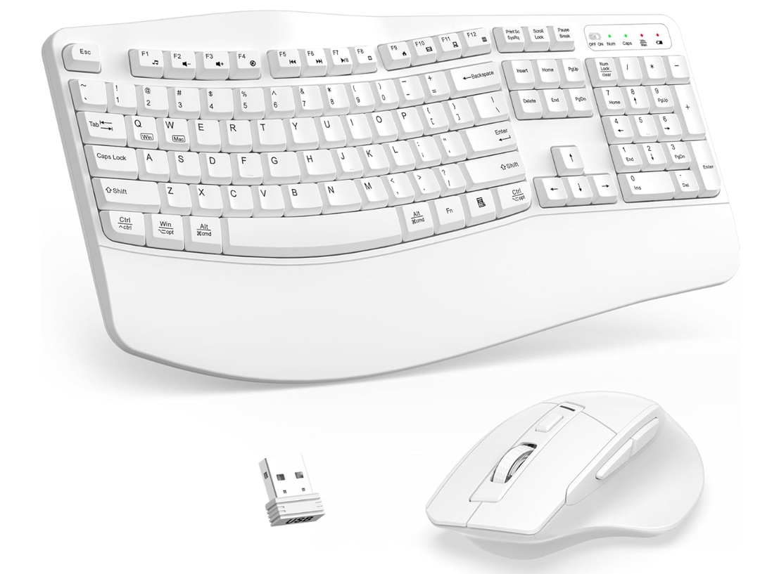 Wireless Keyboard and Mouse Combo,2.4G Full Size Wave Keys Ergonomic Keyboard with Wrist Rest for Natural Typing, 3 DPI Adjustable Ergonomic Silent Mouse for Computer/Laptop/Windows/Mac (Gray)