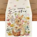 Artoid Mode Rabbit Bunny Eggs Flowers Basket 210 GSM Easter Table Runner, Seasonal Spring Kitchen Dining Table Decoration for Home Party Decor 13x120 Inch (Beige)