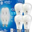 4 x GE Refresh LED Light Bulbs, 10 Watts (60 Watt Eqv) Daylight HD Light, A19 Standard Bulbs (4 Pack)