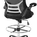 HYLONE Drafting Chair Tall Office Chair High-Back Mesh Standing Desk Stool with Adjustable Footrest Ring and Flip-Up Arms (Black)