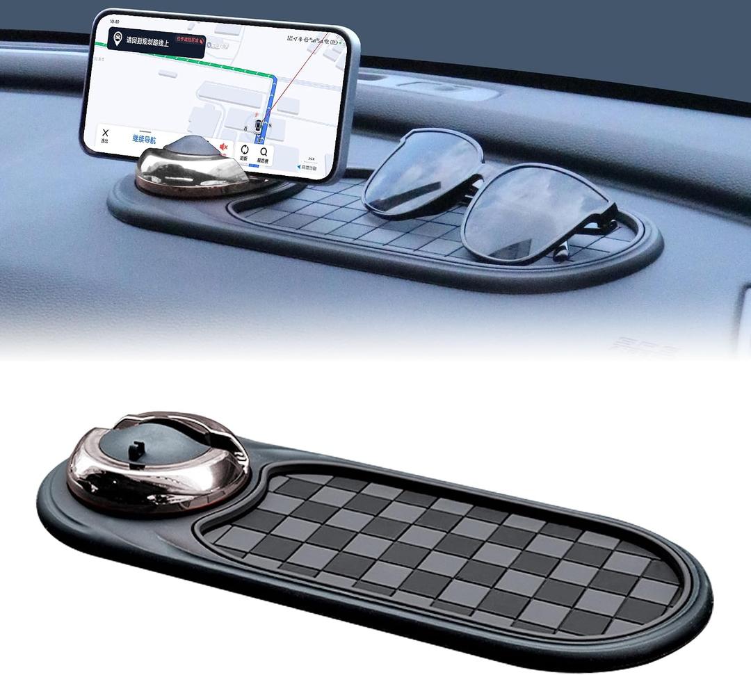 3 x Universal Anti-Slip Car Dashboard Mat with 360 Rotating Phone Holder Multi-Functional Organizer Pad for Phones, Sunglasses, Keys, and Daily Essentials (Gray Silver)