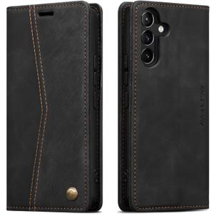QLTYPRI Case for Samsung Galaxy A16 4G/5G, Vintage PU Leather Wallet Case Card Slot Kickstand Magnetic Closure Shockproof Flip Folio Case Cover for Samsung Galaxy A16 - Retro Black