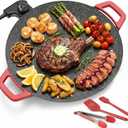 Electric Indoor Grill Nonstick, 14” Round Electric Griddle with Adjustable Temperature Control,for Pan Searing Steaks, Breakfast, BBQ & Family Meals, Bonus Spatula,Oil Brush & Food Tongs