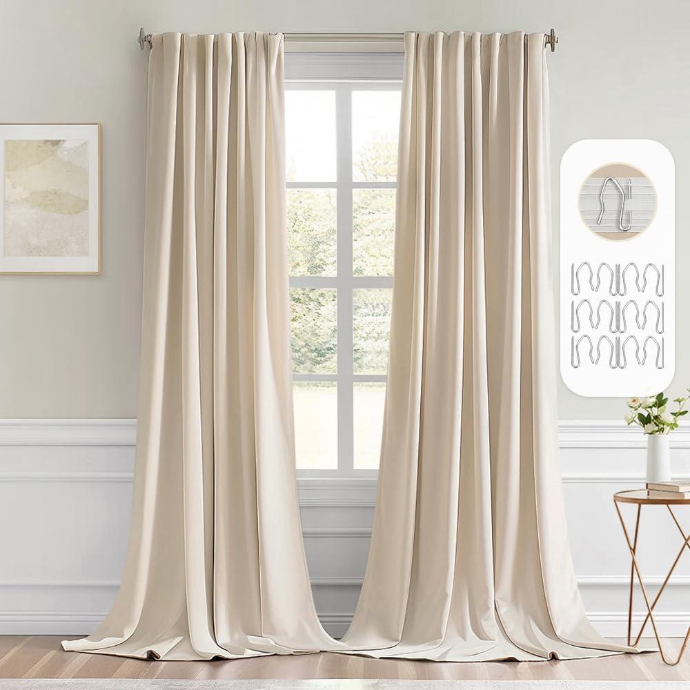 MIULEE Back Tab Cream Beige Curtains 120 Inch Long 2 Panels Set for Living Room Bedroom, Ivory Rod Pocket/Pinch Pleated Light Blocking Extra Long Thermal Insulated Room Darkening Blackout Drapes, 52"W x 120"L