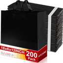 XPCARE 200Pack Frosted Plastic Gift Bags, 16x6x12 Black Plastic Shopping Bags with Handles for Small Business, Boutiques, Retail Stores, Gifts & Merchandise, 1 count