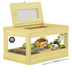 Mini Hamster Cage, Solid Wood Gerbil Cage, Chewproof Hamster Cages and Habitats, Sliding Doors, Top Ventilation Window, Guinea Pig Cages for Small Animals, Dwarf, Syrian, Mice, 20" x 12" x 10"