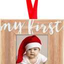 Pearhead Babys First Christmas Wooden Picture Frame Ornament, Newborn Milestone Keepsake Photo, Holiday Gift For New and Expecting Parents, Rustic My First Christmas Ornament (1-Pack)