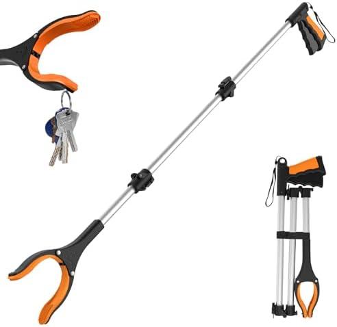 43" Extra Long Grabber Tool, Foldable Grabbers for Elderly Grab It Reaching Tool with Rotating Jaw +Magnets, 4" Wide Claw Opening Reacher Grabber Pickup Tool, Grabber Reacher Tool Heavy Duty