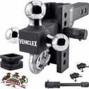 Vehiclex 6" Adjustable Drop Hitch for 2" Receiver, Heavy-Duty Tri-Ball & Tow Hook with Keyed-Alike Pin Locks for SUVs & Light-Duty Trucks, Solid Steel Design