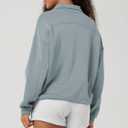 ODODOS Women's Modal Soft Cinchable Sweatshirts Half Zipper Funnel Neck Oversize Pullover with Pockets, Grey Blue, Medium