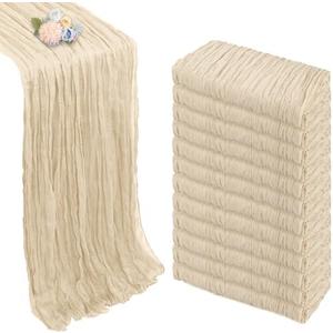 12 Pack Green Cheesecloth Table Runner 10ft Boho Gauze Fabric Cheese Cloth Table Runner 35 x 120 Inch Rustic Sheer Runner for Romantic Wedding Decor Baby Shower Party Table Centerpiece Decoration