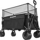 SunnyFeel Heavy Duty Collapsible Outdoor Utility Wagon Cart 500LB Capacity Adjustable Handlebar,Foldable Beach Wheels Stable Durable Oxford Fabric for Shopping Garden Camping (Black, Tall Version)
