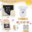 9 Pcs Pregnancy Announcements Set, Include Felt Letter Board Baby Bodysuit Shoes and Wooden Sign Surprise Announcement for Grandparents Partner Gift Family Reveal(White Coming soon-grey shoe)
