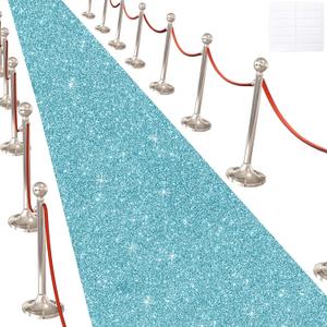 Glitter Carpet Runner for Party -200 GSM Thickness Non-Woven Fabric Runner Rug with Adhesive Tape, Hollywood Carpet for Event, Aisle Runner for Wedding Ceremony (Glitter Blue, 2.6FTx15FT)