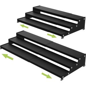 Spice Rack Organizer for Cabinet, 3 Tier Expandable Spices Storage, Great for Kitchen Cabinets, Cupboard,Pantry and Countertop More 2 Packs/Black