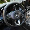 Black Genuine Leather Car Steering Wheel Cover Men Women,Cowhide Wheel Cover,Soft,Breathable,Anti-Slip,Luxury Steering Wheel Cover,Universal Standard Size 14.5-15 inch(M)