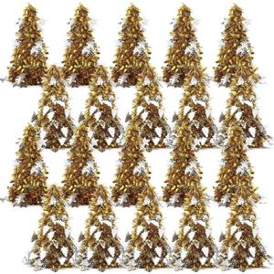 Libima 20 Pcs 10 Inch Mini Tinsel Christmas Tree Artificial Sequins Tabletop Christmas Tree Glitter Metallic Small Xmas Trees Miniature Xmas Trees for Home Office Desk Holiday Party Decor(Gold)